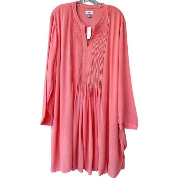 Old Navy Pleated Long Sleeves Casual Mini Dress Tunic Coral Pink Size XXL Boho - Picture 1 of 6